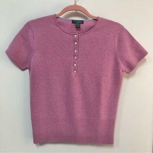 Griffen pretty pink short sleeve 100% cashmere henley style top size M EUC